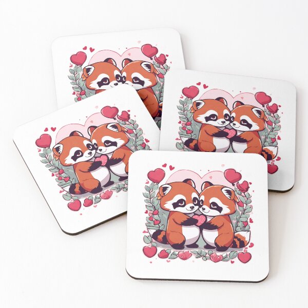 Item preview, Cute Kawaii Red Pandas Exchanging Valentines designed and sold by MtValleyDesign.