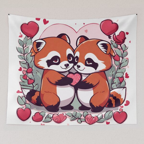 Item preview, Cute Kawaii Red Pandas Exchanging Valentines designed and sold by MtValleyDesign.