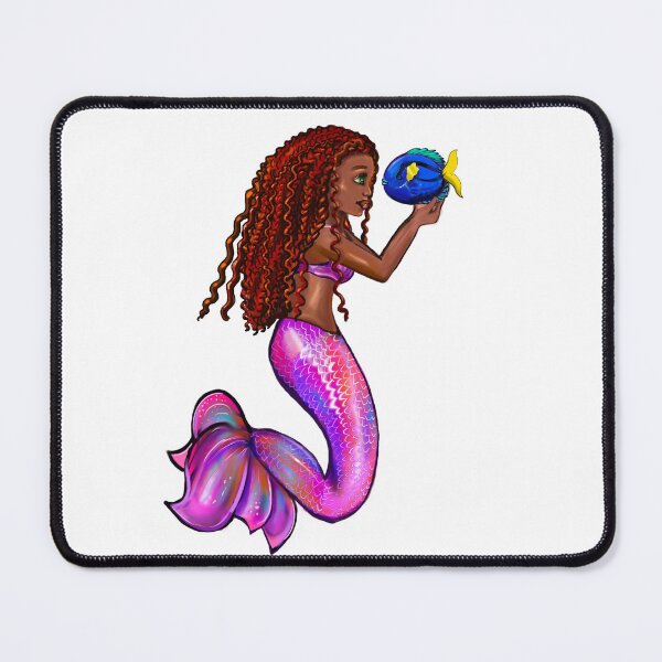 Item preview, mermaid with flowing red locs and blue tang fish,   Afro hair and brown skin. Black mermaidcore aesthetic  designed and sold by Artonmytee.