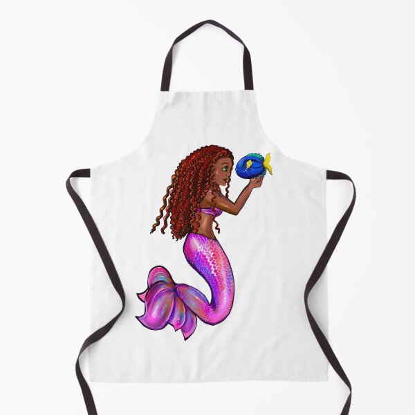 Item preview, mermaid with flowing red locs and blue tang fish, Afro hair and brown skin. Black mermaidcore aesthetic designed and sold by Artonmytee.
