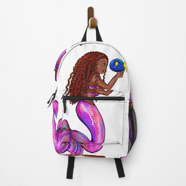 Item preview, mermaid with flowing red locs and blue tang fish,   Afro hair and brown skin. Black mermaidcore aesthetic  designed and sold by Artonmytee.