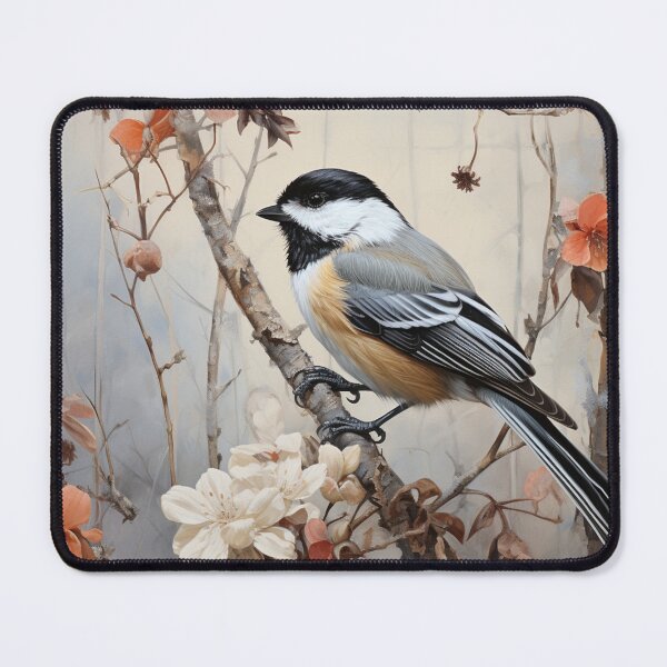 Item preview, Black Capped Chickadee on Branch in Spring Flowers designed and sold by Hartbecke.
