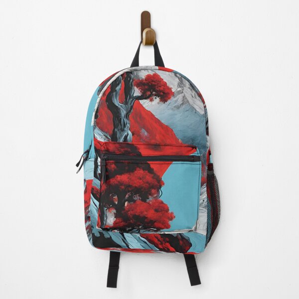Item preview, Steep mountain landscape with trees, white, light blue, black, bright red colors designed and sold by janjacbu.