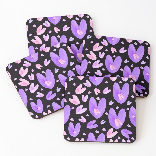 Item preview, Hand-painted Pink and Purple Watercolor Hearts on Black background designed and sold by Victoria Rose.