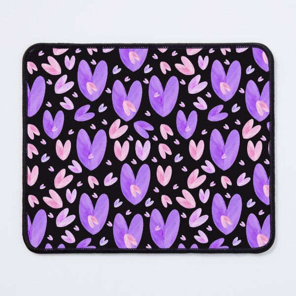Item preview, Hand-painted Pink and Purple Watercolor Hearts on Black background designed and sold by Victoria Rose.