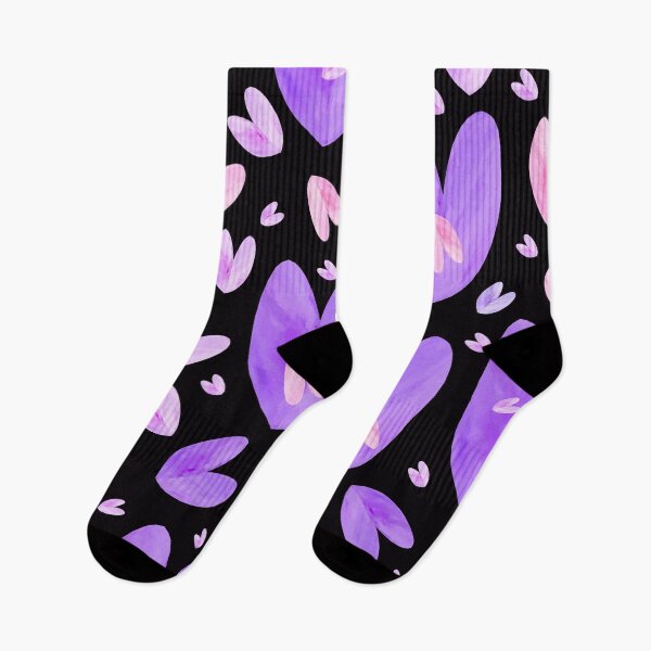 Item preview, Hand-painted Pink and Purple Watercolor Hearts on Black background designed and sold by Victoria Rose.