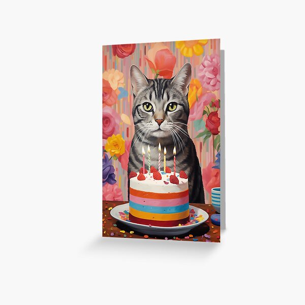 Item preview, American Shorthair Cat with Birthday Cake in painted style designed and sold by OddCorro.