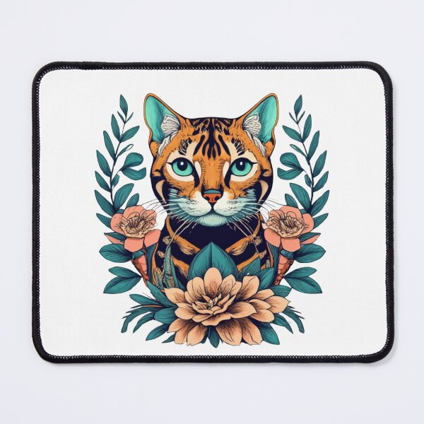 Item preview, Retro Bengal Cat Floral Wild Flowers designed and sold by ArtFromBeyond.