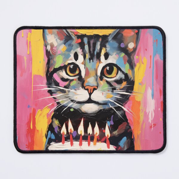 Item preview, American Shorthair Cat with Birthday Cake in painted style designed and sold by OddCorro.