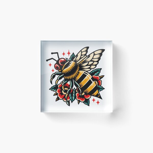 Item preview, Vintage Bee & Flowers Flash Tattoo Art Design designed and sold by BrianSaysDesign.