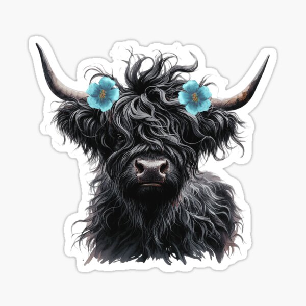 Vista previa del artículo con la obra «Vaca Highland Negra Acuarela», diseñado y vendido por TheAnimalZ00.