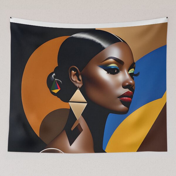 Item preview, Abstract African Beauty - Geometric Vintage Fashion Portrait designed and sold by whimsiqueer.
