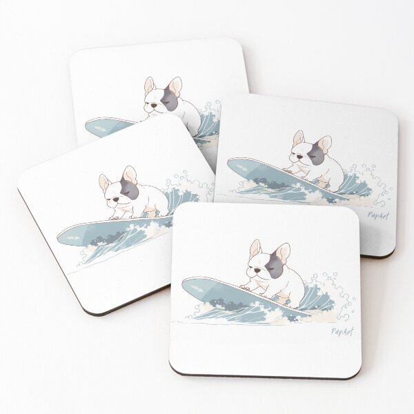 Item preview, French bulldog pup surfing on a wave designed and sold by TryPupArt.