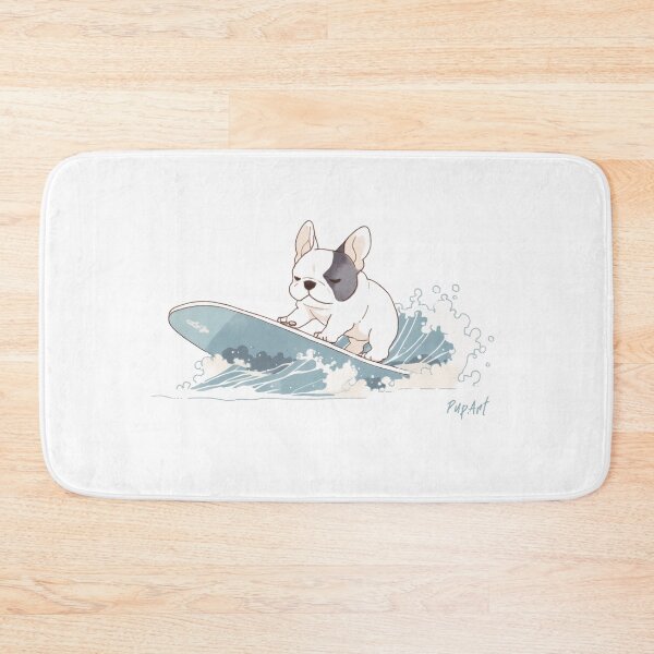 Item preview, French bulldog pup surfing on a wave designed and sold by TryPupArt.