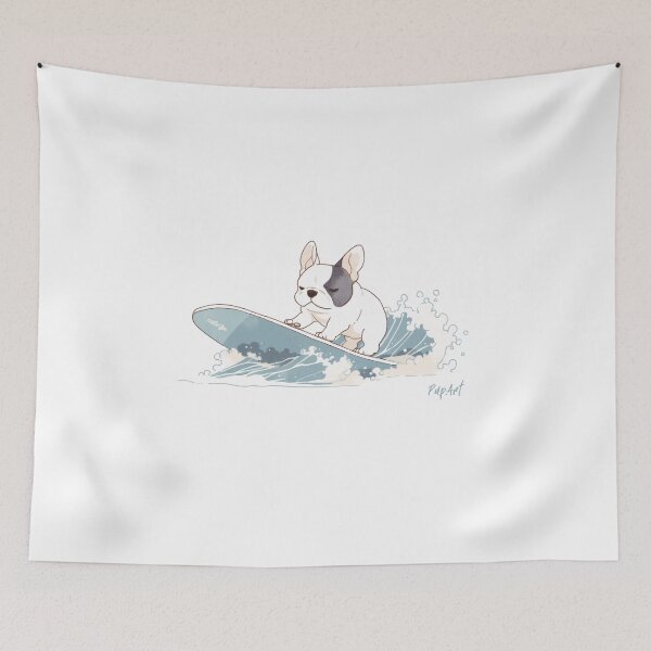 Item preview, French bulldog pup surfing on a wave designed and sold by TryPupArt.