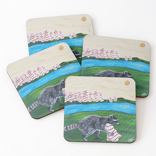 Item preview, Snackmas, Raccoon painting Christmas Tree Snack Cakes designed and sold by Joyful Chaos Art.