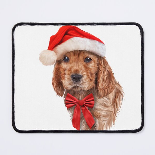 Artikelvorschau, Zeichnender Hund Englischer Cocker Spaniel im roten Hut des Weihnachtsmanns entworfen und verkauft von bonidog.