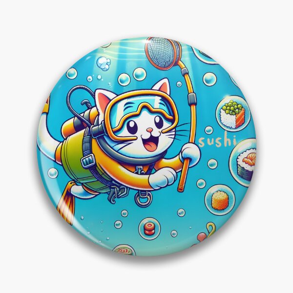 Item preview, Scuba Diving Cat and Sushi Adventure designed and sold by inkArtistryfine.