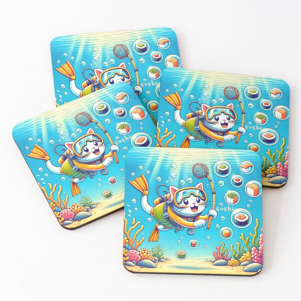 Item preview, Scuba Diving Cat and Sushi Adventure designed and sold by inkArtistryfine.