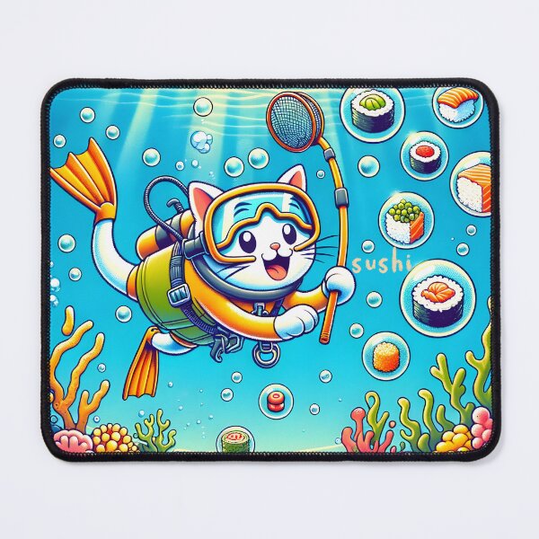 Item preview, Scuba Diving Cat and Sushi Adventure designed and sold by inkArtistryfine.