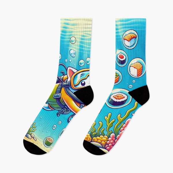 Item preview, Scuba Diving Cat and Sushi Adventure designed and sold by inkArtistryfine.