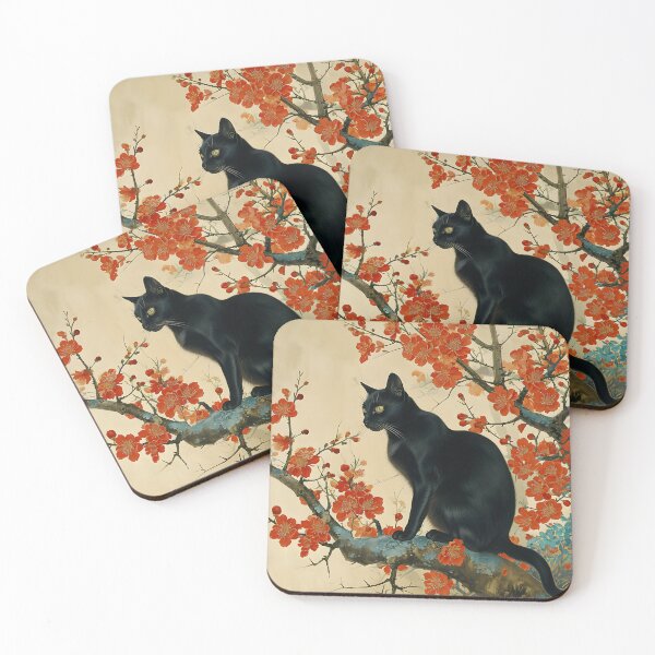 Item preview, Traditional Asian Floral Black Cat designed and sold by inkArtistryfine.