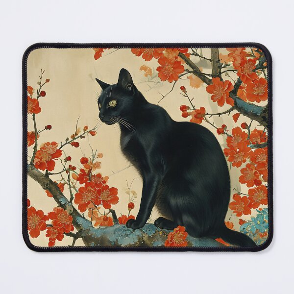 Item preview, Traditional Asian Floral Black Cat designed and sold by inkArtistryfine.