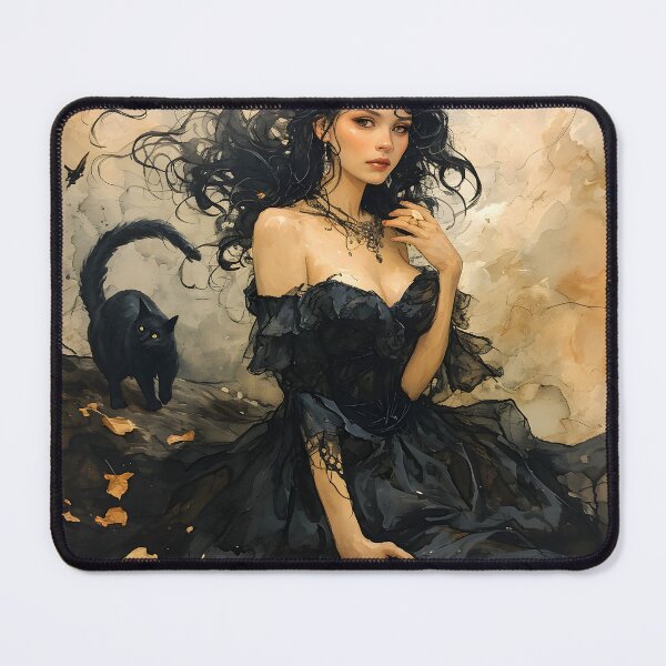 Item preview, Gothic Elegance with Black Cat designed and sold by inkArtistryfine.