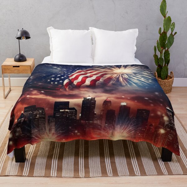 Item preview, American Flag Waving In The Sky With Fireworks designed and sold by VivaIconicPrint.