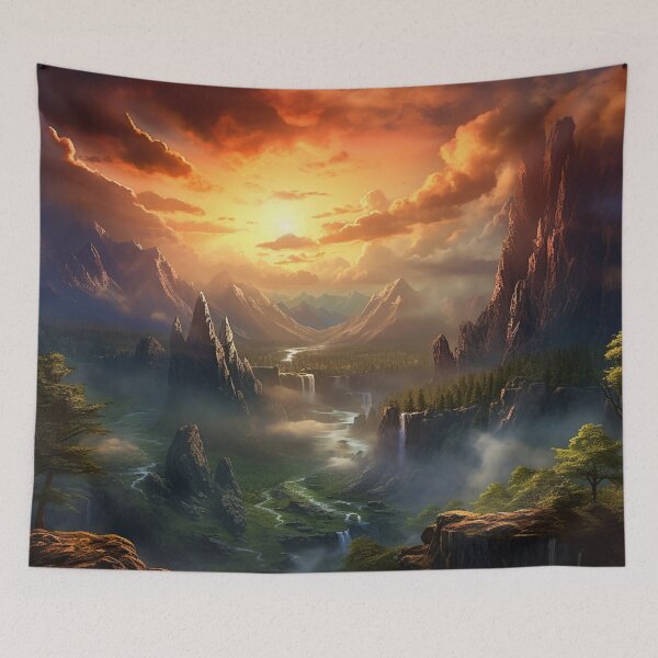 Item preview, Fantasy Landscape - Beautiful Sunset Valley designed and sold by Fantasy Masterpiece.