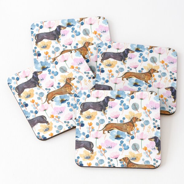 Item preview, Dachshund floral and Cosmos flower watercolor pattern DOFLO7 designed and sold by BeebooDesign.
