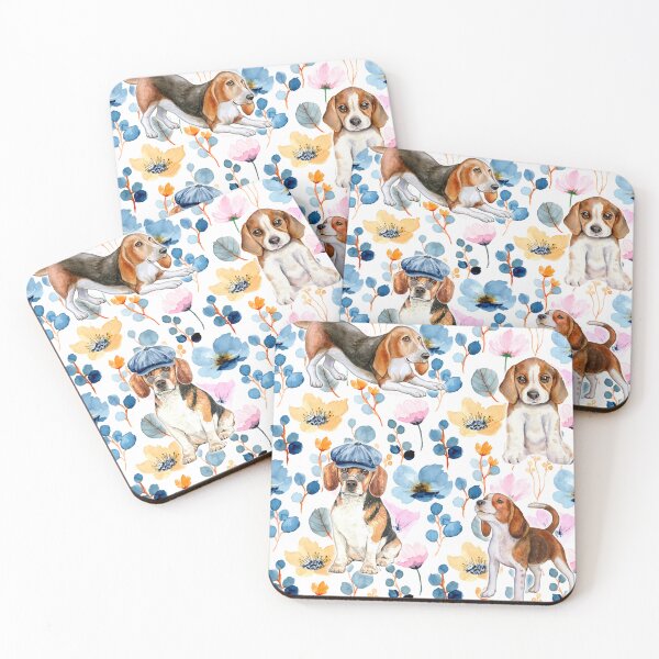 Item preview, Beagle cute floral and Cosmos flower watercolor pattern DOFLO2 designed and sold by BeebooDesign.