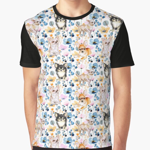 Aperçu de l'œuvre  Chihuahua joli motif aquarelle floral et fleur Cosmos DOFLO3 créée et vendue par BeebooDesign.