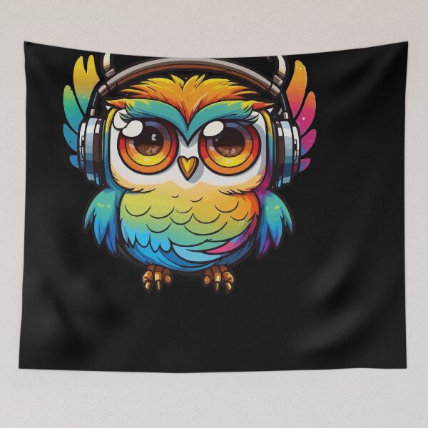 Item preview, Colorful owl waring headphones designed and sold by Brushpalette888.