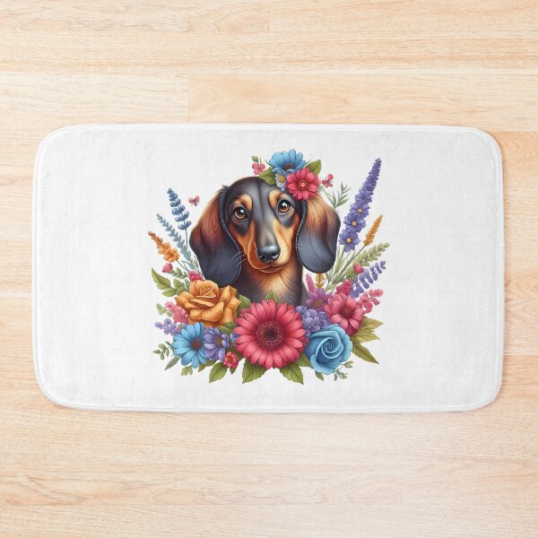Item preview, A dachshund with beautiful colorful flowers designed and sold by CreativeSparkzz.
