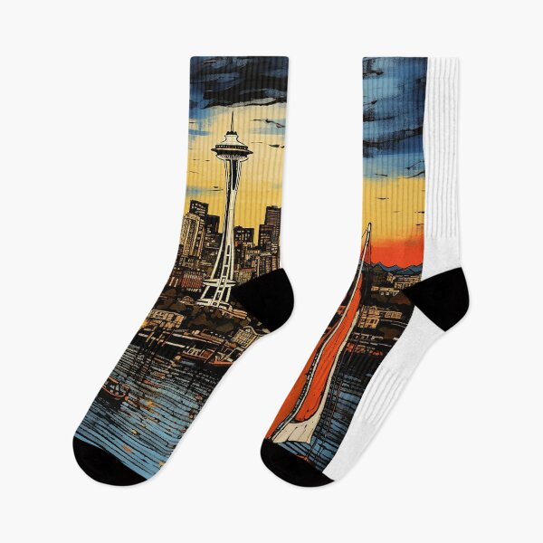 Item preview, Seattle city colorful travel vintage graphic designed and sold by wonderfulpark.