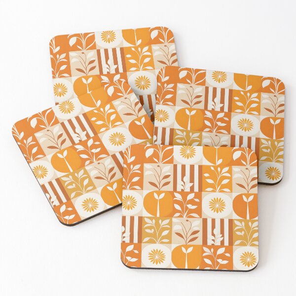 Item preview, Retro Mid Mod Abstract Botanical Orange, Cream designed and sold by Prints and Lifestyle.