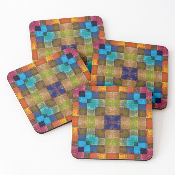 Item preview, bright abstract multi-colored squares patchwork geometric pattern designed and sold by ArtistSunny.