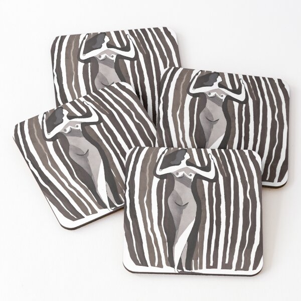 Item preview, Abstract Art, only black and gray brush strokes, drawing similar to the body of a woman with a good figure, standing in a pose on the side designed and sold by 9blueart.