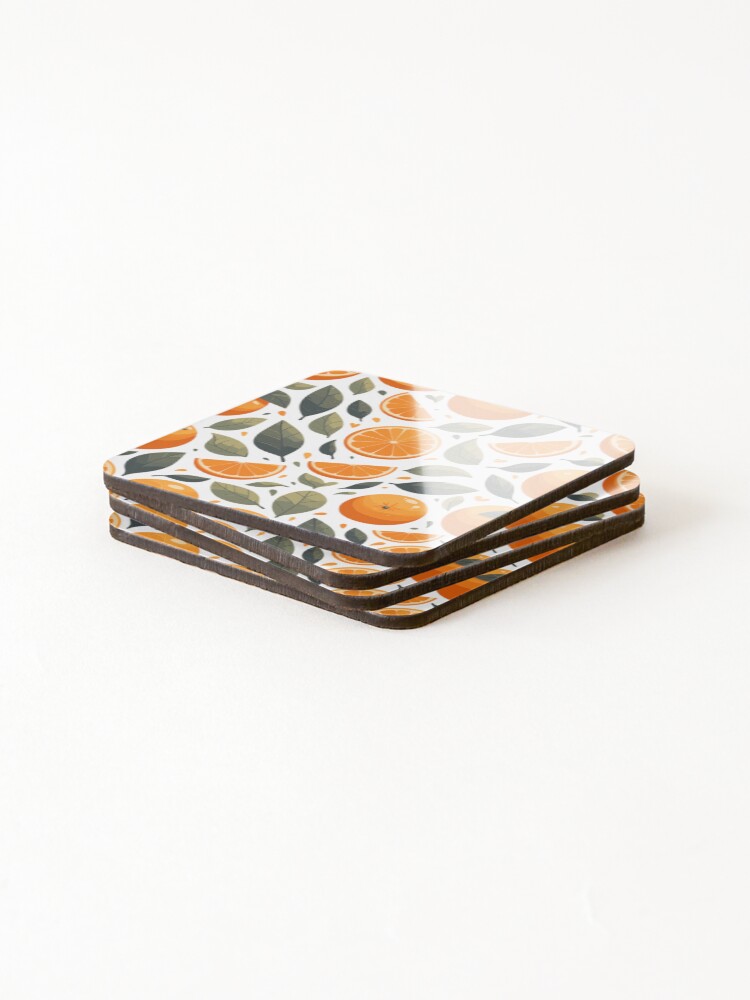 Thumbnail 4 of 5, Coasters (Set of 4), Orange Pattern Design designed and sold by SweetDoodleBug.