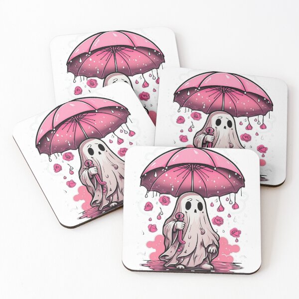 Item preview,  Cute ghost holding pink umbrella in a rainstorm designed and sold by Fatkid11.