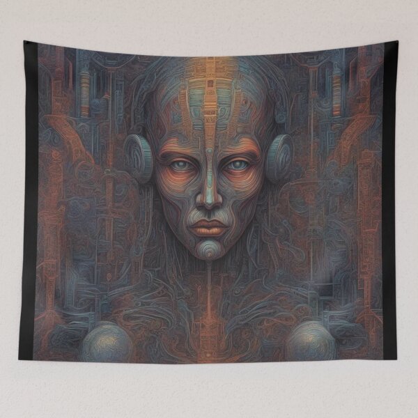 Item preview, Cyber Pharaoh, Psychedelic Abstract Portrait, Digital Art designed and sold by Burn-Ego.