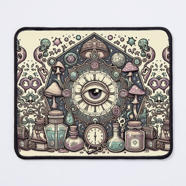 Item preview, Mystical Mushrooms clock potion all seeing eye magical Fungi designed and sold by CoffeeIsATrip.