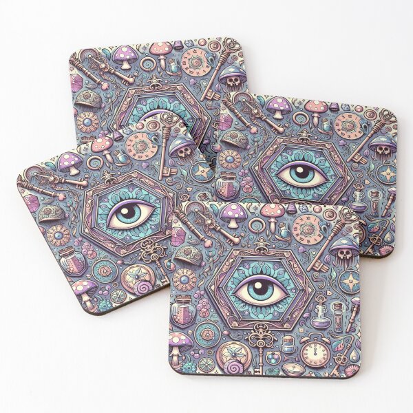 Item preview, Mystical Mushrooms clocks flowers all seeing eye magical Fungi designed and sold by CoffeeIsATrip.