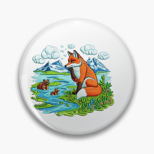 Item preview, Contemplative Fox & Cub Nature Embroidery Patch designed and sold by #Adulting Central.