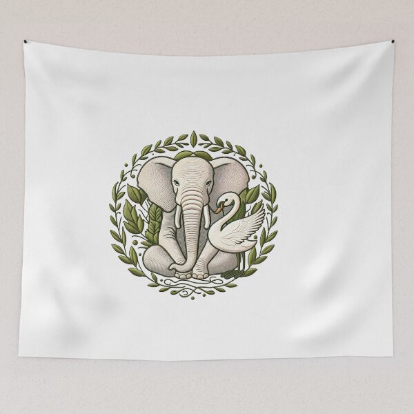Item preview, Harmonious Elephant & Swan Nature Embroidery Patch designed and sold by #Adulting Central.