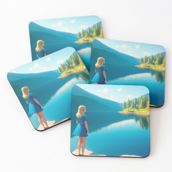 Item preview, Stunning blonde girl admiring the serene lake designed and sold by Nathan Z..