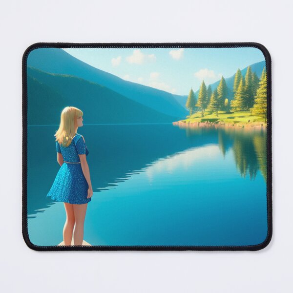 Item preview, Stunning blonde girl admiring the serene lake designed and sold by Nathan Z..
