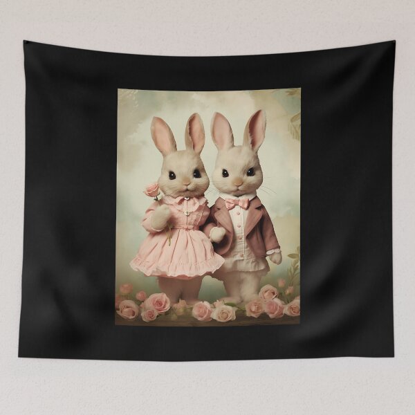 Item preview, Everlasting Embrace - Whimsical Vintage Rabbit Couple in a Classic Valentine's Illustration designed and sold by Silver Medal.