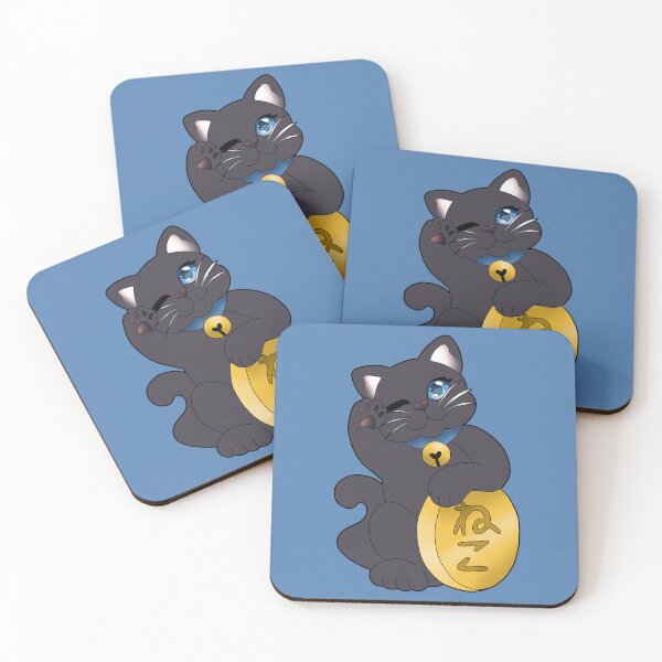 Item preview, Black Maneki Neko Blue Eyes Blue Collar designed and sold by Xyluxus.
